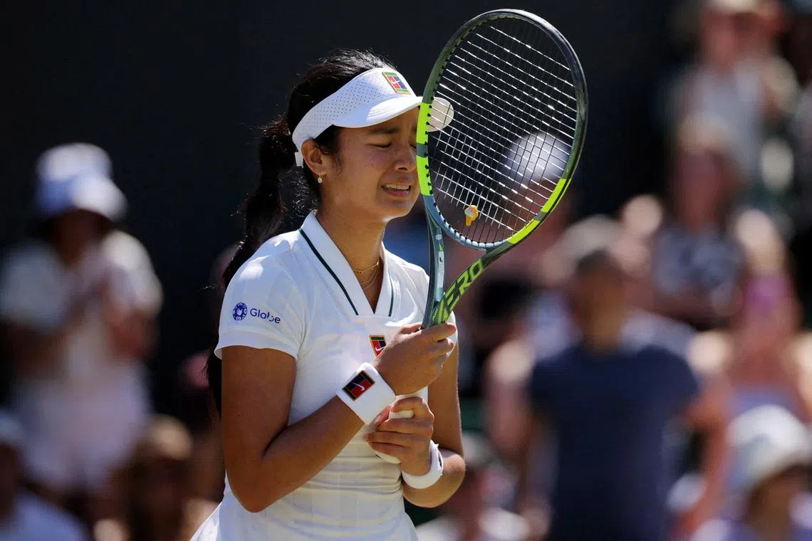 Philippines’ Alexandra Eala celebrates after winning her second round match against Australia’s Maya Joint.
