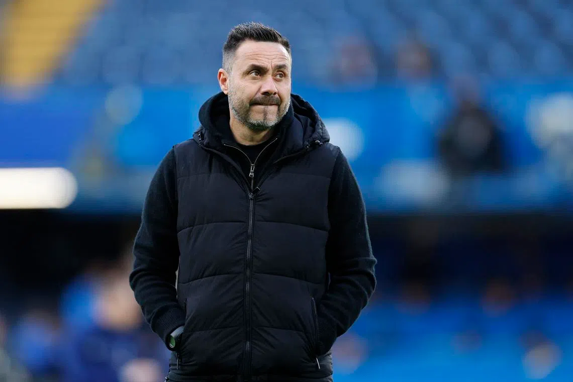 Tottenham Hotspur manager Roberto De Zerbi during the warm up before the match.