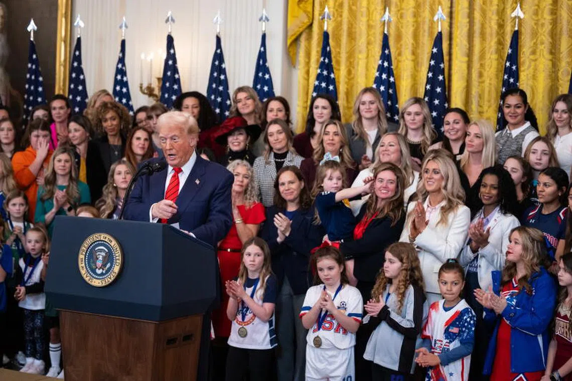 epa11877799 US President Donald Trump speaks during an event before signing an executive order related to transgender athletes in women's sports, at the White House in Washington, DC, USA, 05 February 2025. EPA-EFE/FRANCIS CHUNG / POOL