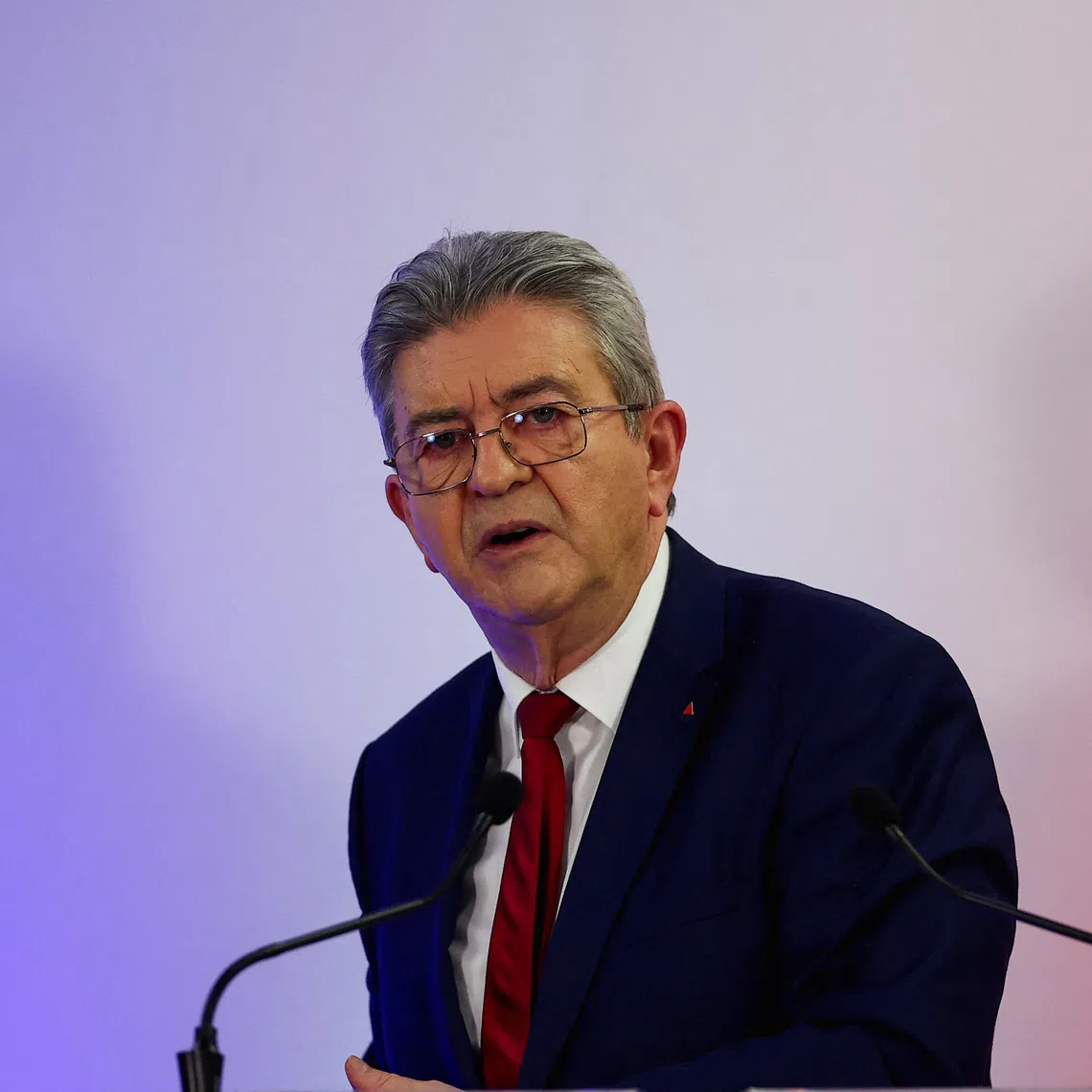 FILE PHOTO: Jean-Luc Melenchon, leader of French far-left opposition party La France Insoumise (France Unbowed - LFI), delivers a speech during a campaign rally to support the list \"Etre Bondy\" for the upcoming mayoral election in Bondy near Paris, France, March 4, 2026. REUTERS/Abdul Saboor/ File Photo