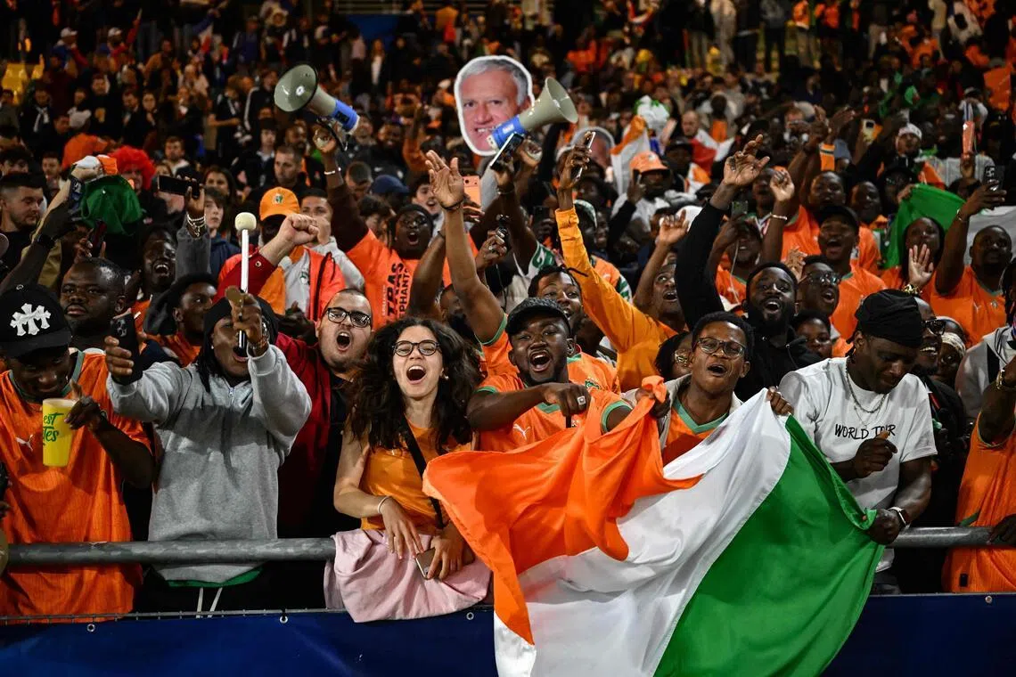 Ivory Coast supporters cheers during the international friendly football match between France and Ivory Coast in Nantes, France.