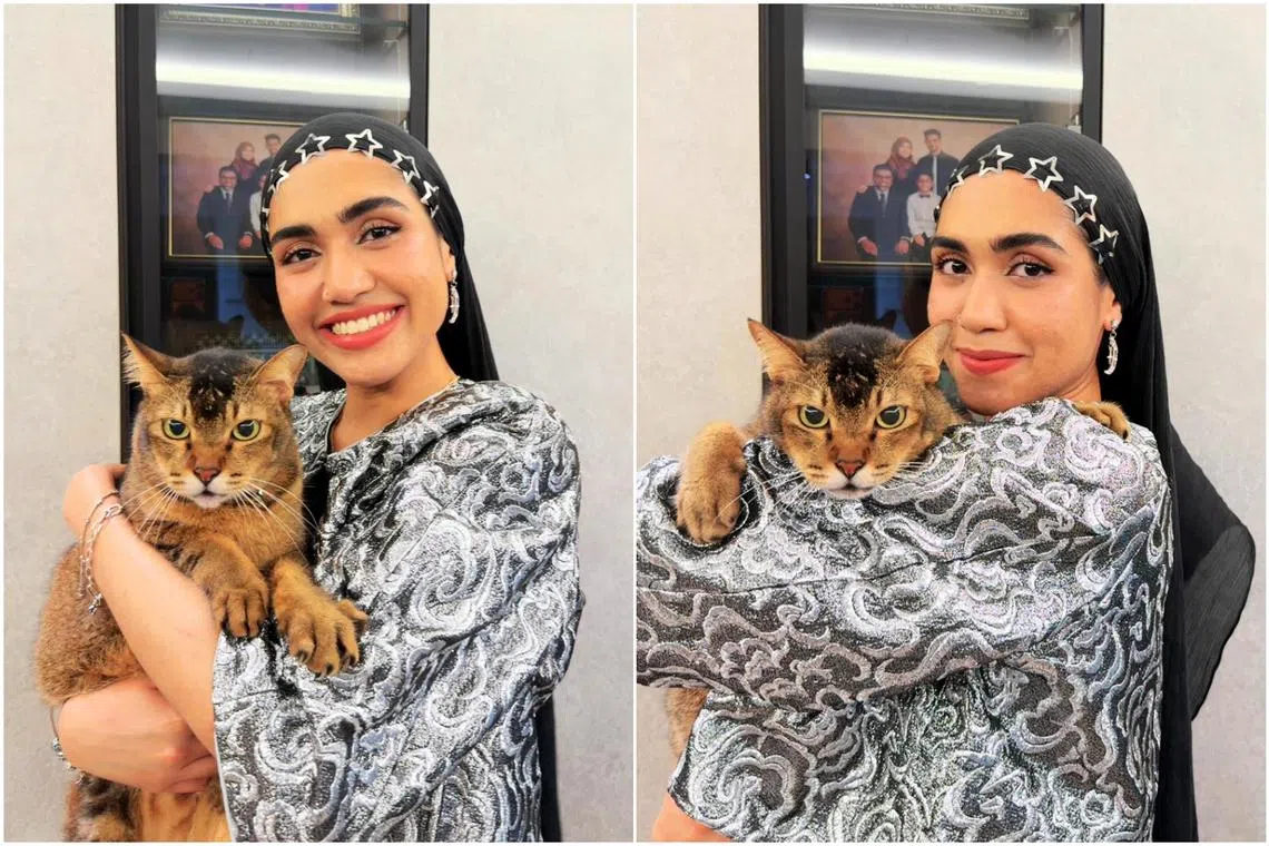Local singer-actress Shazza and her 12-year-old fur "sibling" Rayyan. 