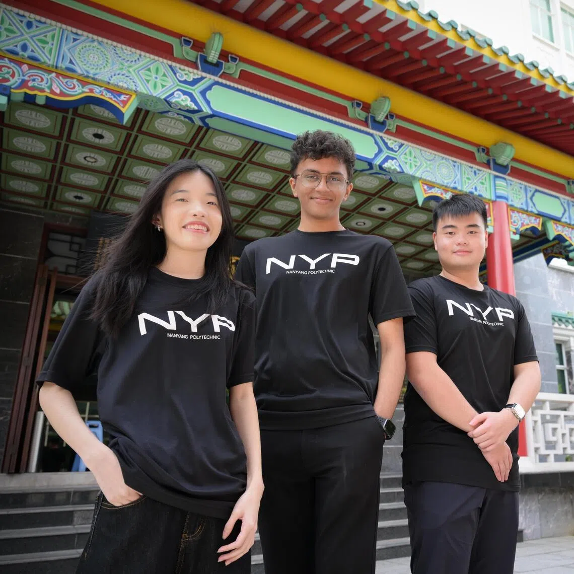 Nanyang Polytechnic School of Information Technology graduates (from left) Toh Zheng Yu, Prakhar Trivedi and Joon Jun Han, who are co-founders of ArchAIve - an AI-powered tool that digitises handwritten Chinese documents and calligraphy. 