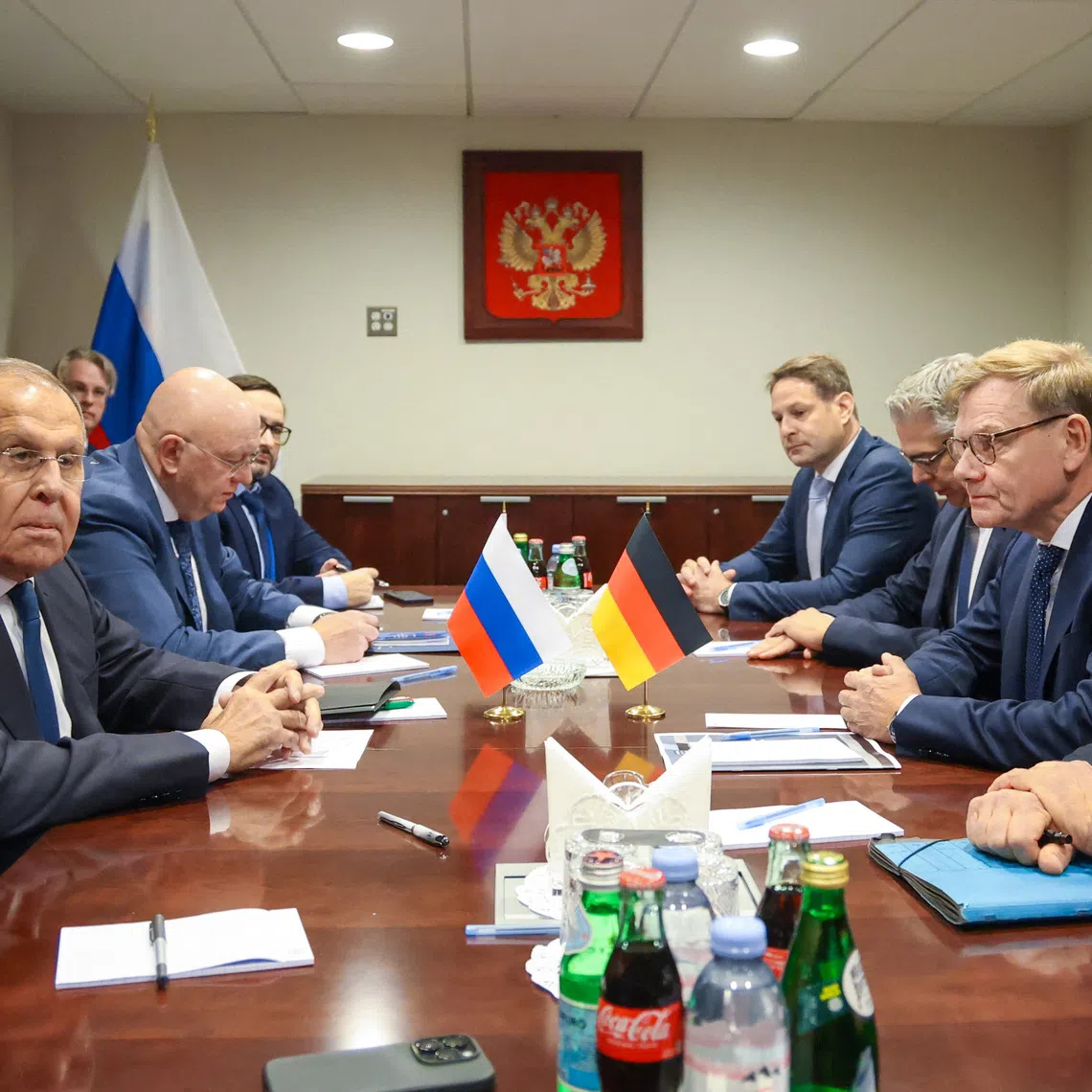 Russian Foreign Minister Sergei Lavrov and his German counterpart Johann Wadephul meet on sidelines of the 81st United Nations General Assembly in New York City, US, September 26, 2026.  Russian Foreign Ministry/Handout via REUTERS