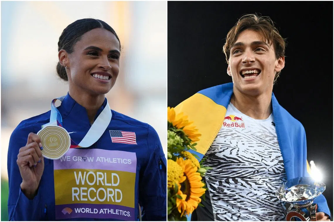 Sydney McLaughlin (left) broke the women’s 400m hurdles world record twice while Mondo Duplantis set three new world highs in 2022.