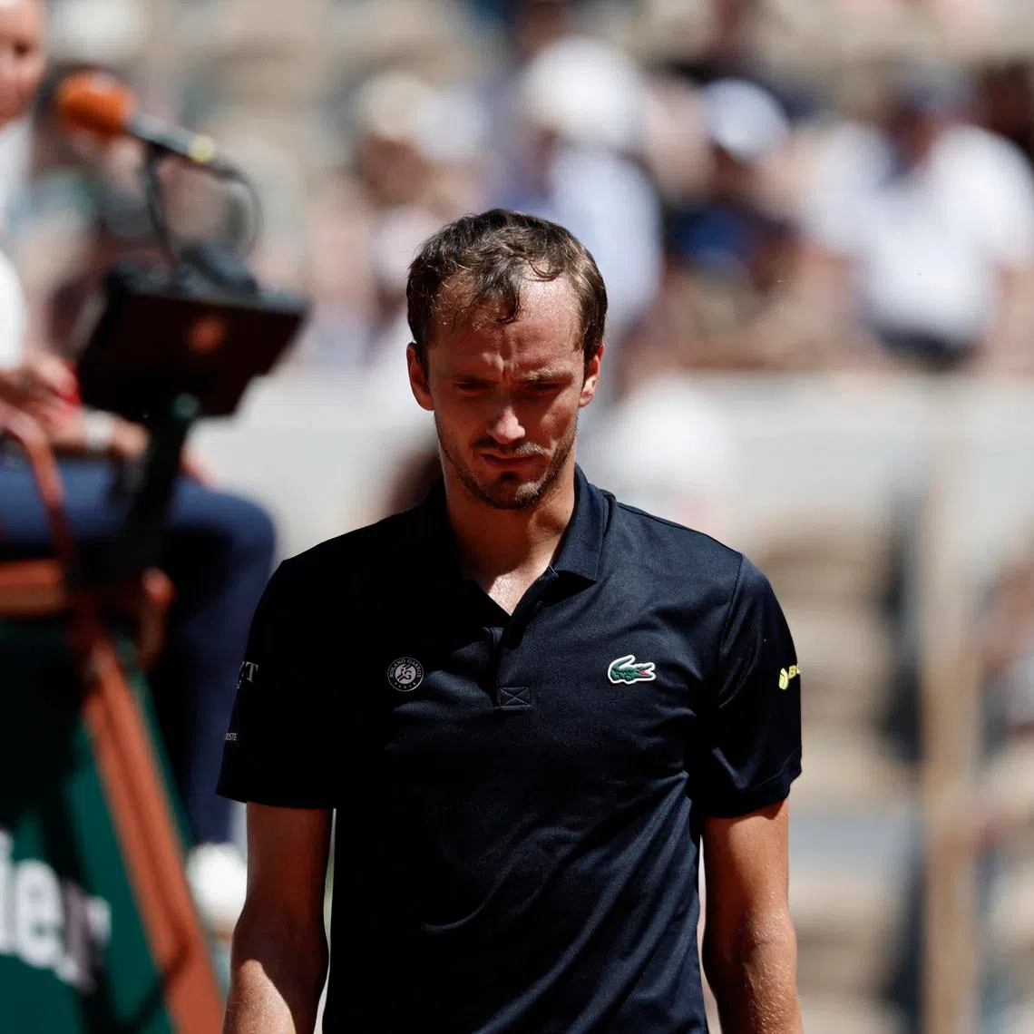 Tennis - French Open - Roland Garros, Paris, France - May 26, 2026 Russia's Daniil Medvedev reacts during his first round match against Australia's Adam Walton REUTERS/Benoit Tessier