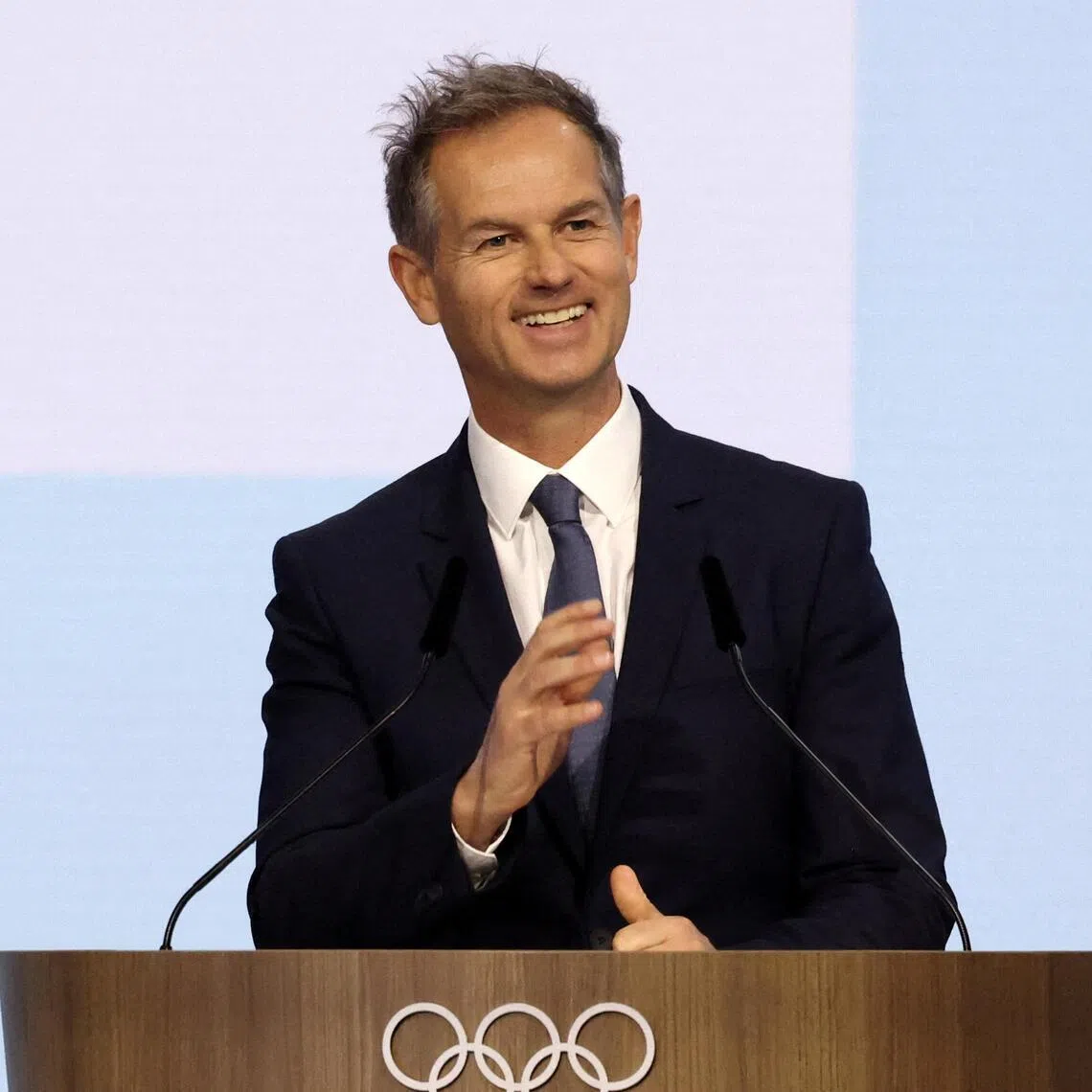 President of the French Alps 2030 Winter Olympics organising committee Edgar Grospiron during the 144th International Olympic Committee session at Costa Navarino, Pylos, in Greece on March 20, 2025.