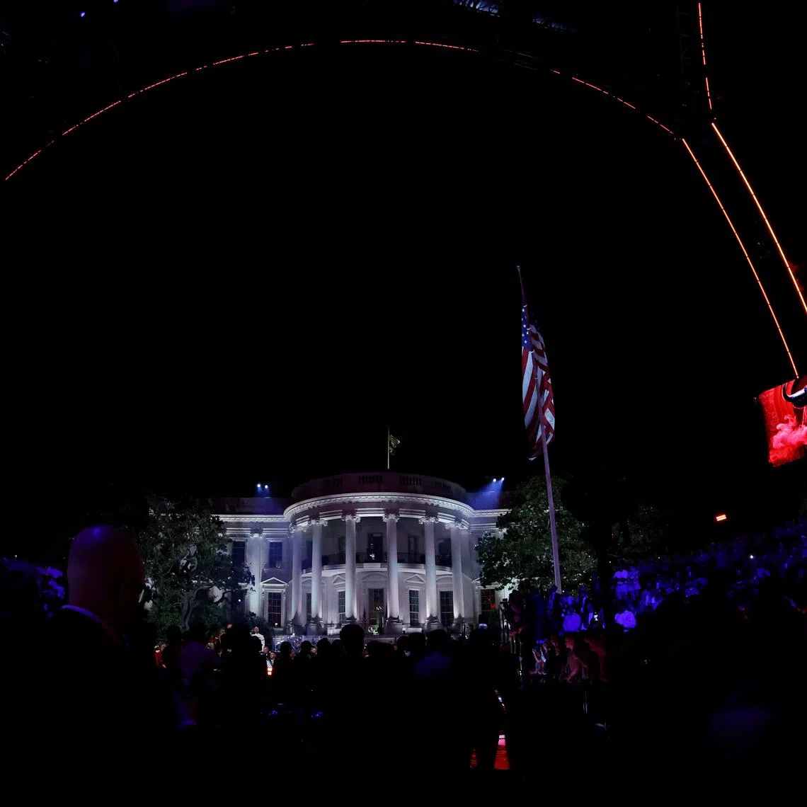 Jun 14, 2026; Washington, D.C., USA; A general view of the White House on the South Lawn as Ilia Topuria (not pictured) walks out prior to his fight against Justin Gaethje (not pictured) during UFC Freedom 250. Mandatory Credit: Amber Searls-Imagn Images