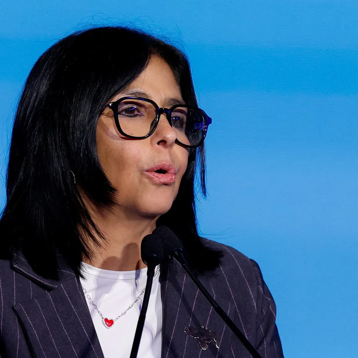 Venezuela's interim President Delcy Rodriguez speaks during the World Food Forum at the Food and Agriculture Organization (FAO) headquarters in Rome, Italy, October 12, 2026. REUTERS/Remo Casilli