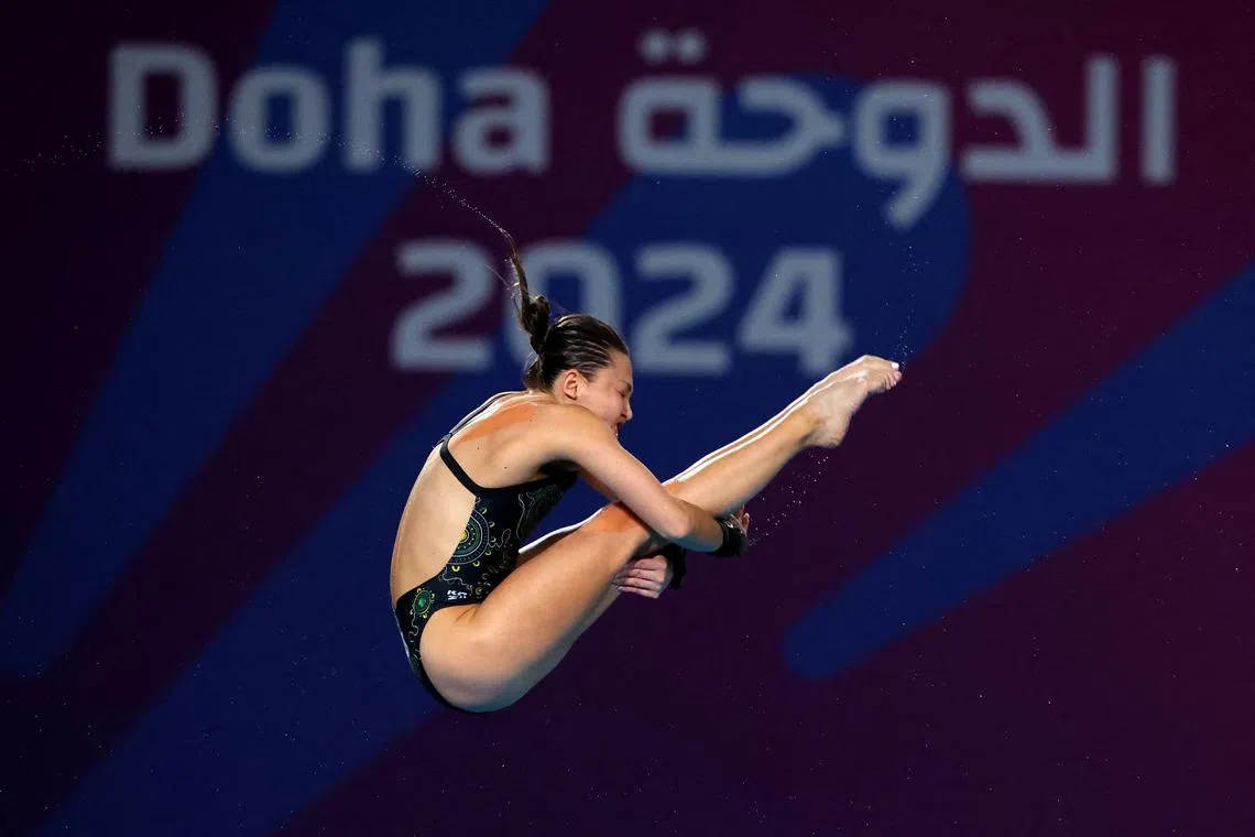 FILE PHOTO: Diving - World Aquatics Championships - Hamad Aquatic Centre, Doha, Qatar - February 5, 2024 Australia's Melissa Wu in action during the women's 10m platform final REUTERS/Evgenia Novozhenina/File Photo