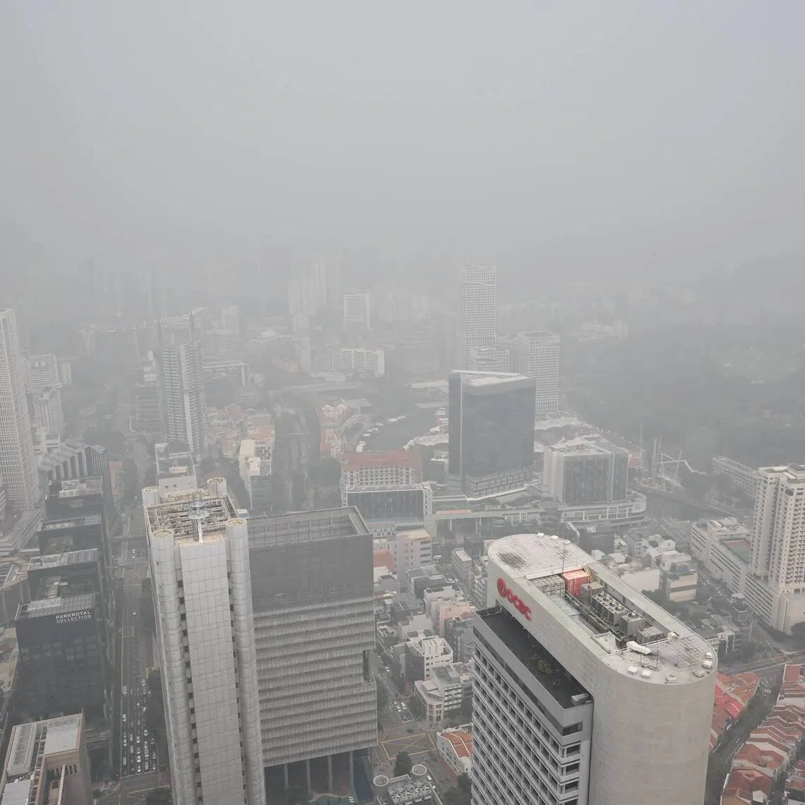 Chinatown, Clarke Quay and Fort Canning area at 11.20am as viewed from CapitaSpring on Oct 16..