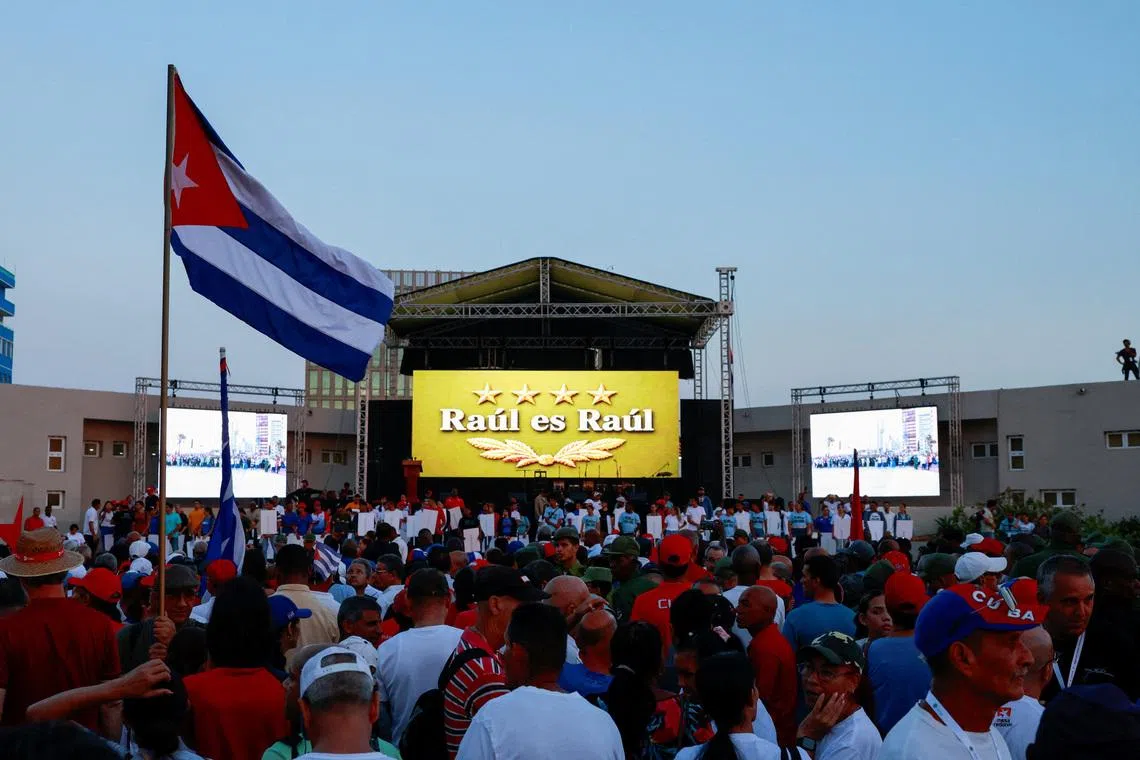 People gather ahead of a pro-government rally called by Cuban authorities to protest U.S. policies towards the island, including the indictment of former Cuban president Raul Castro, in Havana, Cuba, May 22, 2026.