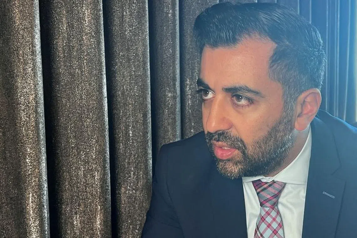 Scotland's First Minister and Scottish National Party (SNP) leader Humza Yousaf speaks during an interview with Reuters ahead of his party's annual conference in Aberdeen, Britain, October 16, 2023. REUTERS/Gerhard May