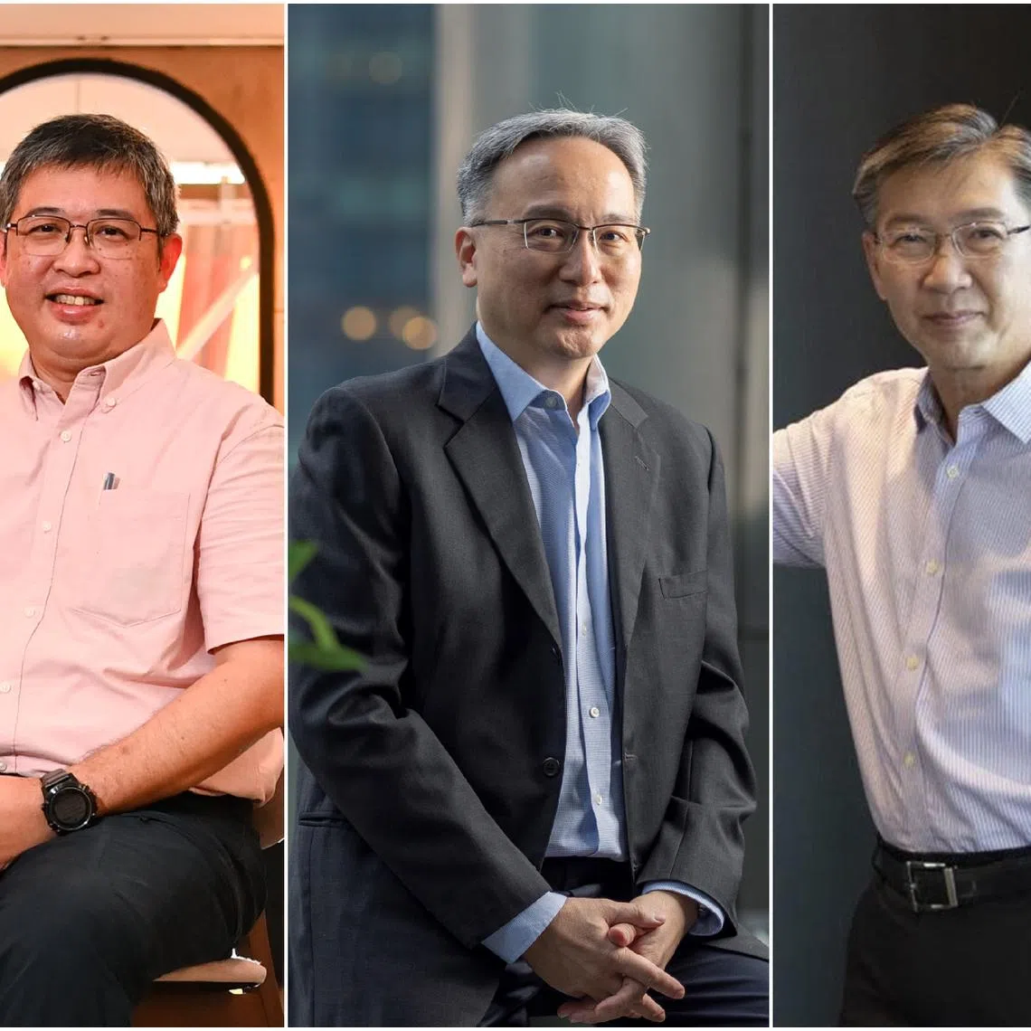(From left) Associate Professor Kenneth Mak, Mr Pang Kin Keong and Mr Tan Chong Meng are the recipients of The Meritorious Service Medal (Covid-19). 