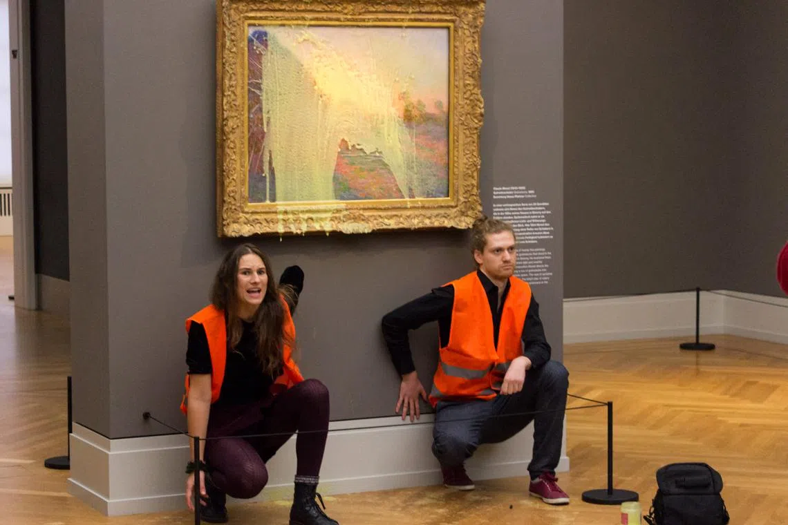 In Germany, protesters last week threw mashed potatoes over a Claude Monet painting in Potsdam.