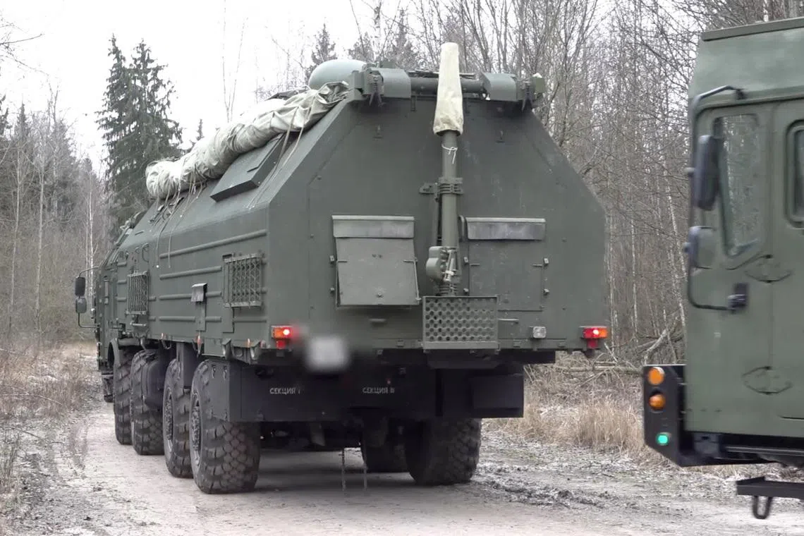 Service members take part in what Russian Defence Ministry says is the deployment of the Russian nuclear-capable hypersonic Oreshnik missile system in Belarus, at an unidetified location in this still image from video released December 30, 2025. Russian Defence Ministry/Handout via REUTERS