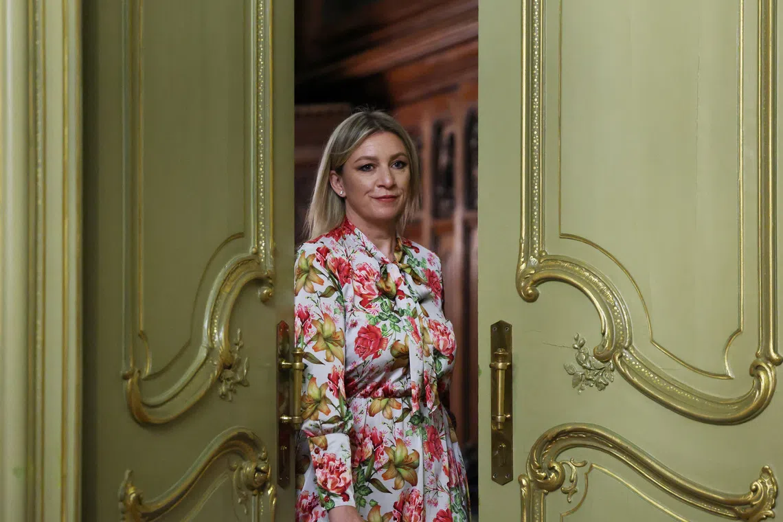 Spokeswoman of Russia's Foreign Ministry Maria Zakharova arrives for a joint press conference of Russia's Foreign Minister Sergei Lavrov and Saudi Arabia's Foreign Minister Prince Faisal bin Farhan Al Saud following their meeting in Moscow, Russia July 4, 2025. REUTERS/Evgenia Novozhenina/Pool
