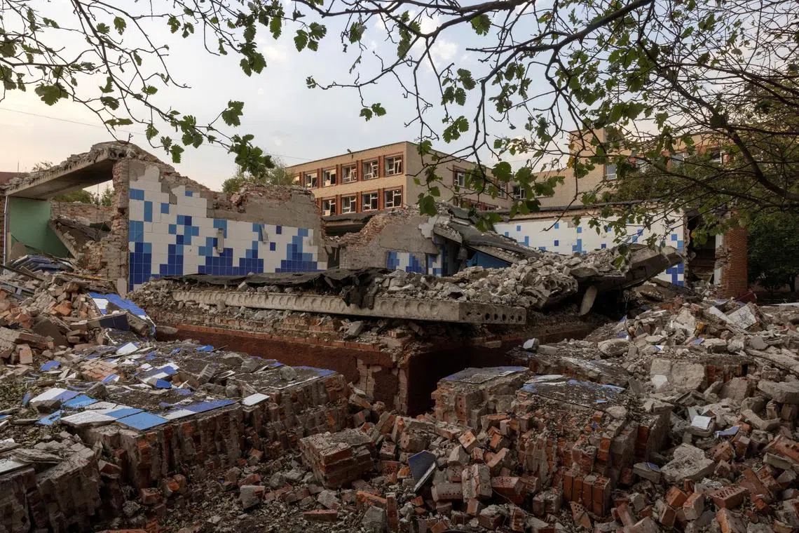 A general view shows a school that was destroyed in a recent Russian airstrike in Pokrovsk, Ukraine, amid Russia's attack on Ukraine, August 23, 2024. REUTERS/Thomas Peter/File Photo