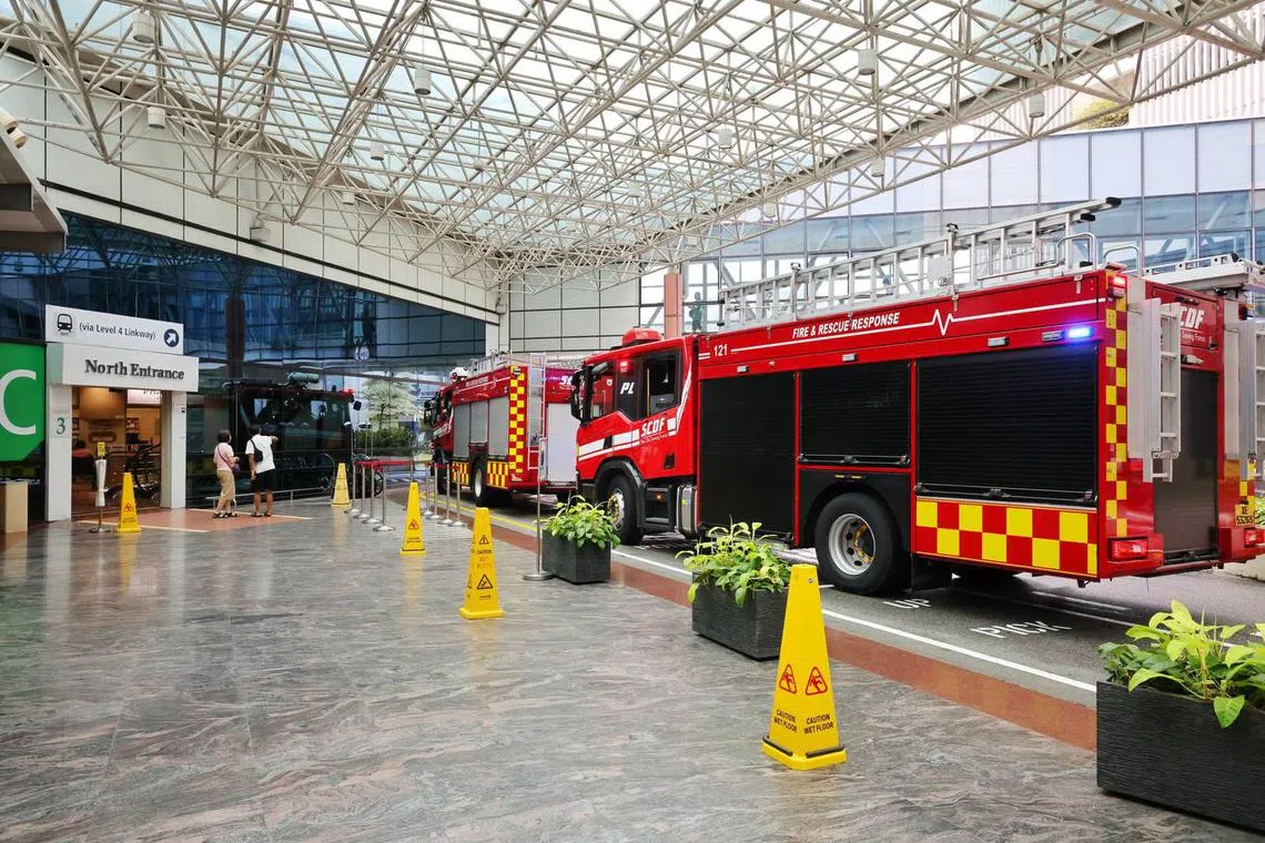 Fire engines were seen parked outside the National University Hospital Medical Centre on the afternoon of May 16.