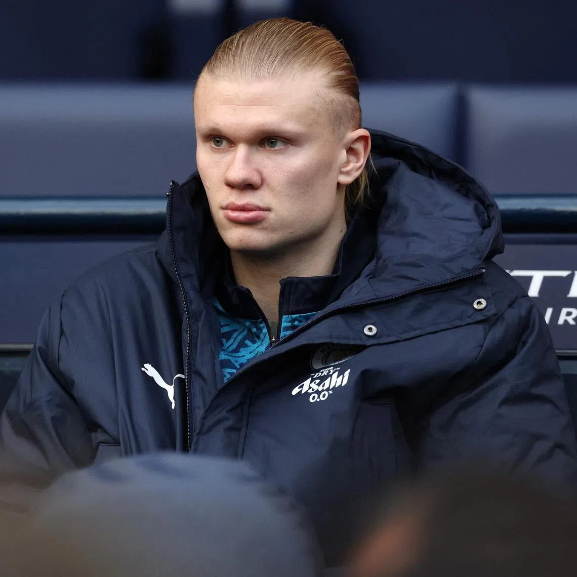 Erling Haaland on the bench during Manchester City's Premier League match against Wolverhampton Wanderers on Jan 24.