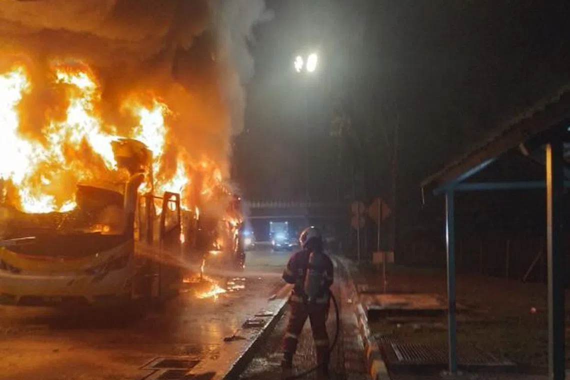 The incident occurred while the bus was exiting the toll plaza at approximately 6.20am on Sunday morning.