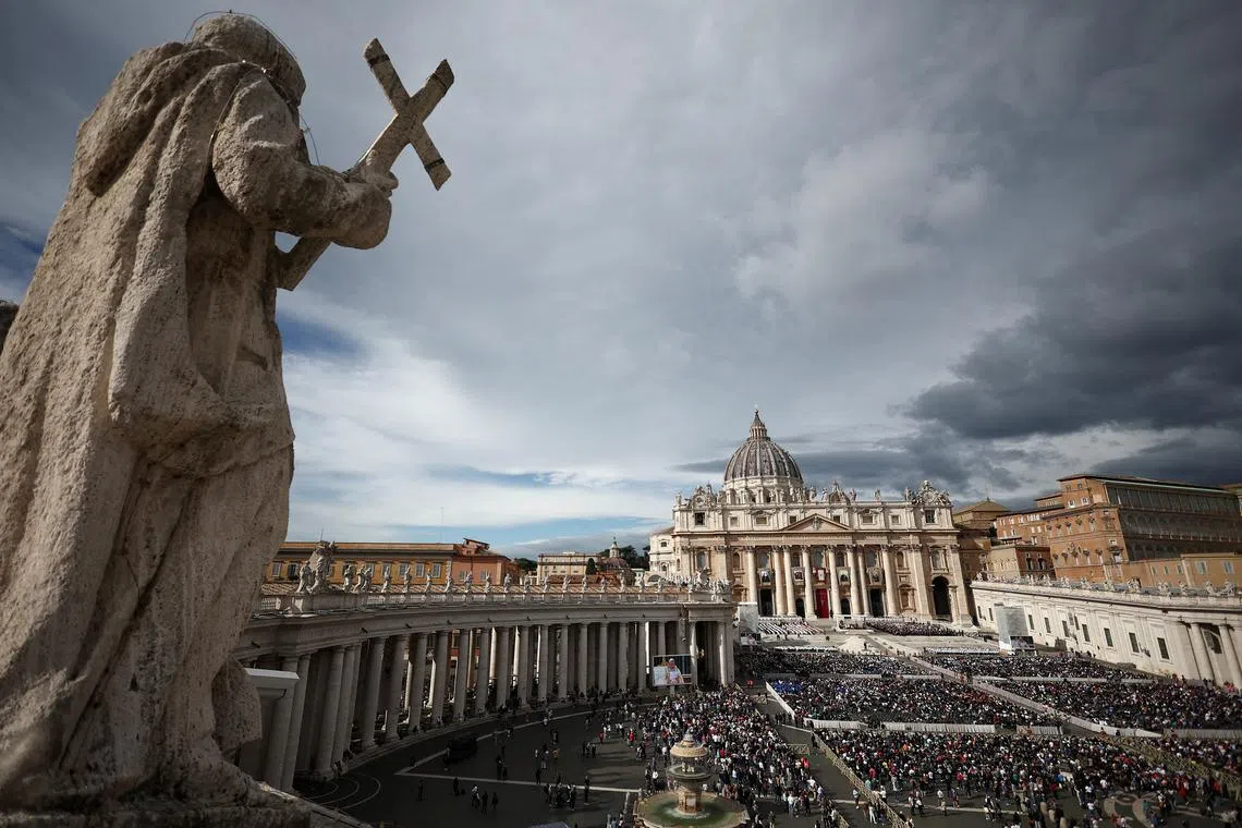 FILE PHOTO: General view on the day Pope Francis attends a mass to canonise fourteen new saints including Spanish Father Manuel Ruiz Lopez in St. Peter's Square at the Vatican, October 20, 2024. REUTERS/Guglielmo Mangiapane/File Photo