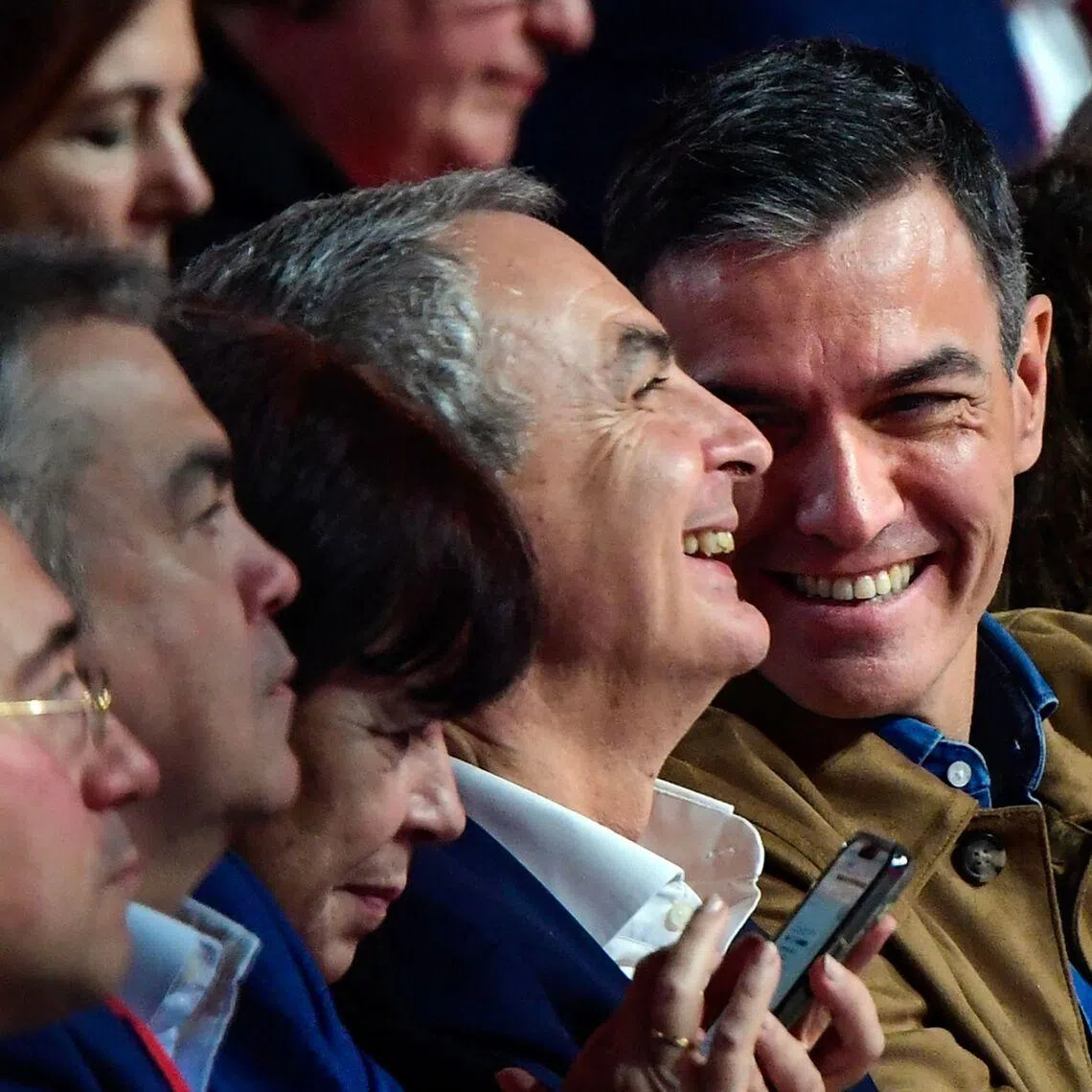 Former Spanish prime minister Jose Luis Rodriguez Zapatero (third from left) is a key ally of Spain’s Premier Pedro Sanchez (centre), and investigations into him piles more pressure on Mr Sanchez.