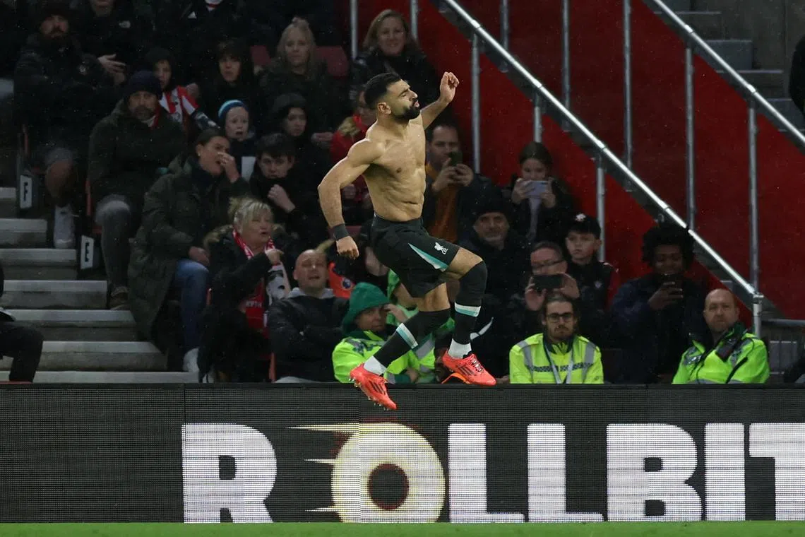 Mohamed Salah celebrating his winner in Liverpool's 3-2 English Premier League triumph over Southampton at St Mary's Stadium on Nov 24.