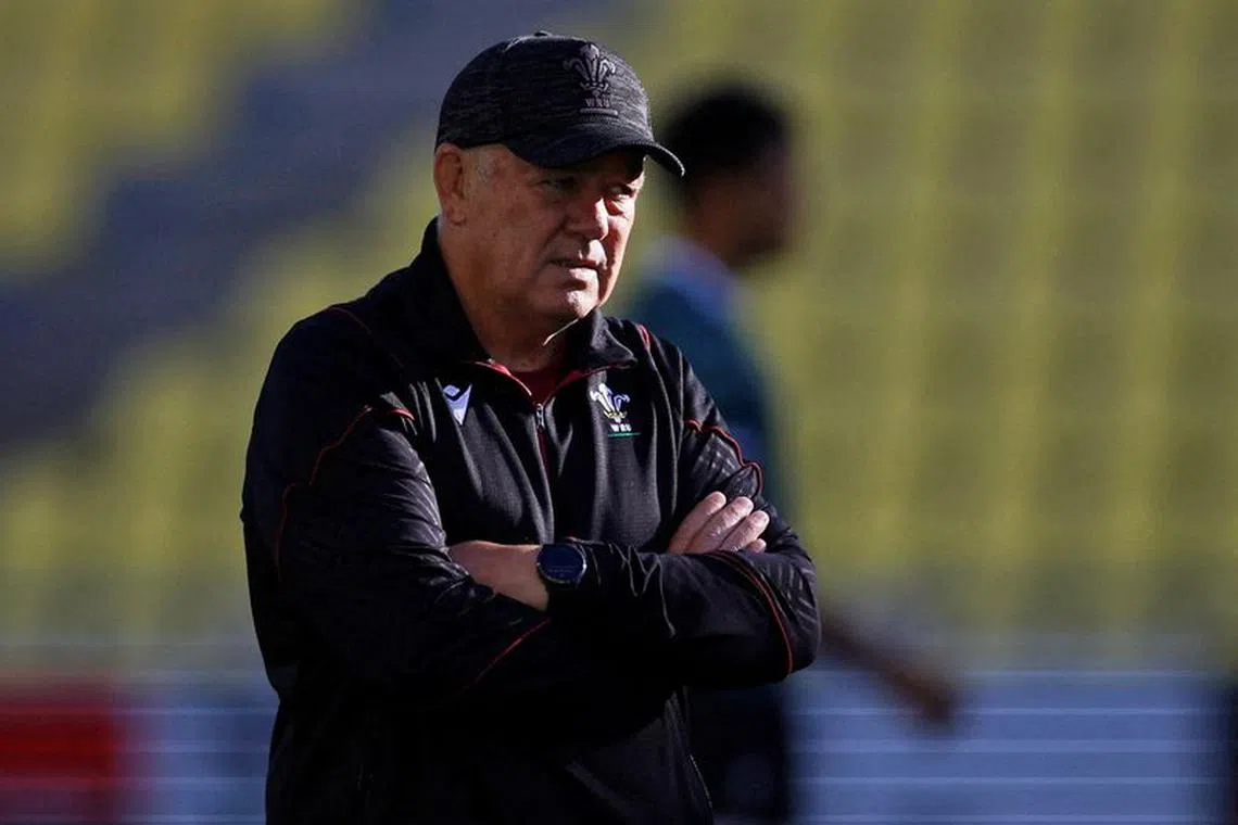 FILE PHOTO: Rugby Union - Rugby World Cup 2023 - Wales Training - The Stade de la Beaujoire, Nantes, France - October 6, 2023 Wales head coach Warren Gatland during training REUTERS/Stephane Mahe/File Photo