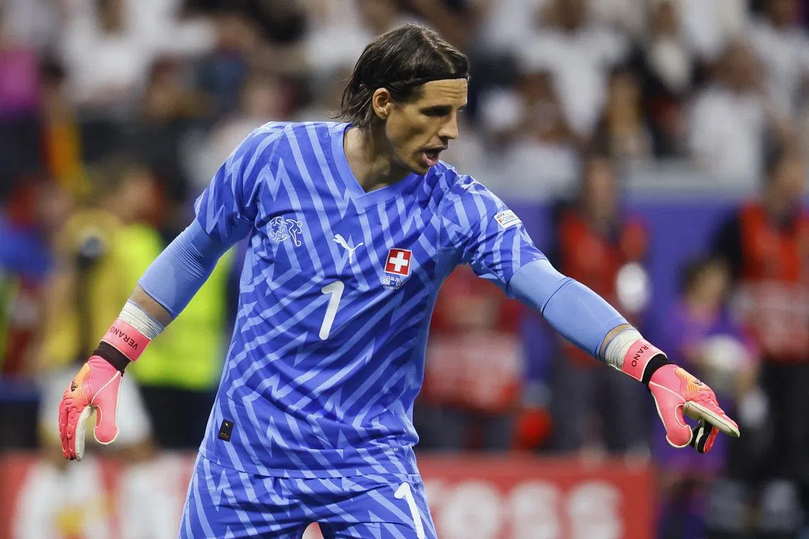 FILE PHOTO: Soccer Football - Euro 2024 - Group A - Switzerland v Germany - Frankfurt, Germany - June 23, 2024 Switzerland's Yann Sommer reacts REUTERS/Wolfgang Rattay/File Photo