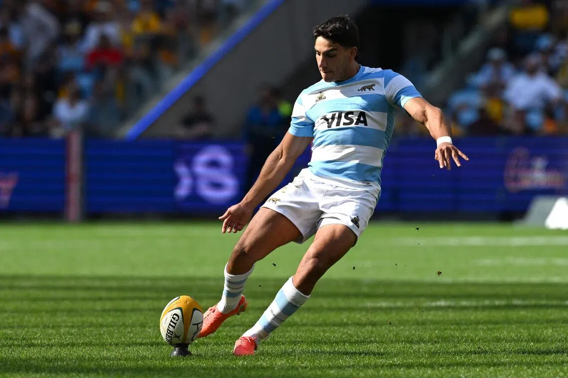 Argentina's Santiago Carreras converted all seven kicks for 23 points in their 28-26 Rugby Championship win over Australia at Allianz Stadium in Sydney on Sept 13, 2025.