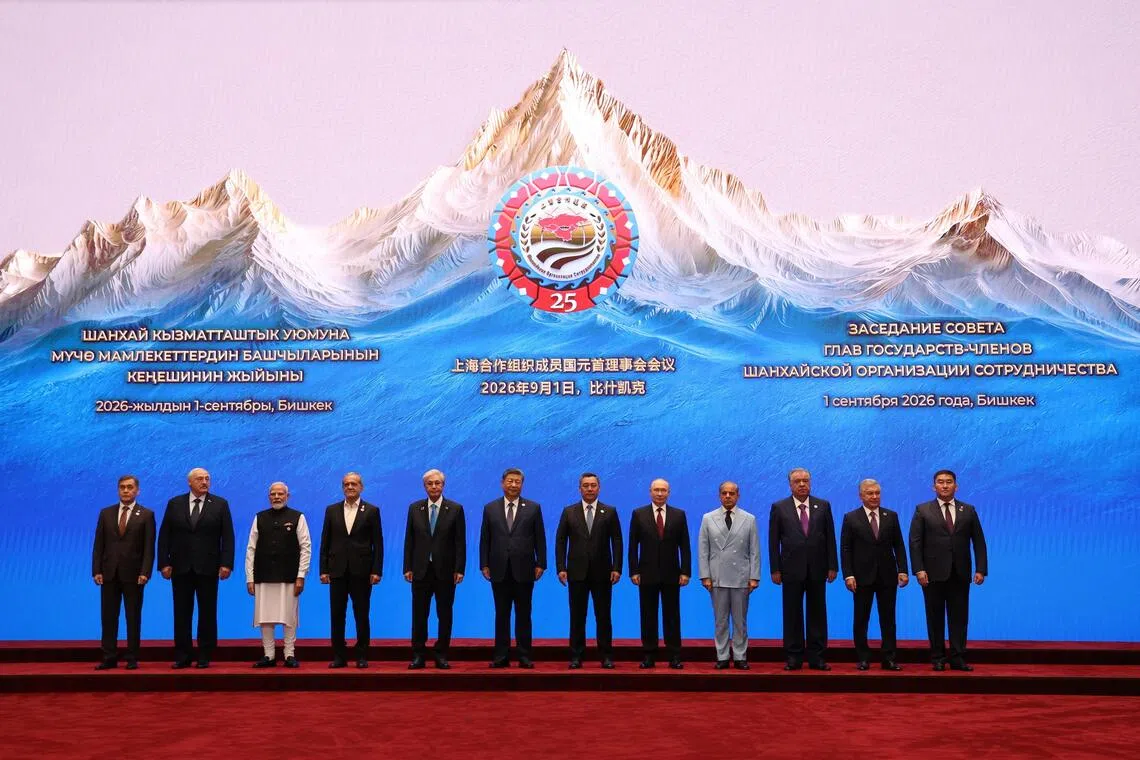 World leaders pose for a group photo at the Shanghai Cooperation Organisation summit in Bishkek, Kyrgyzstan.