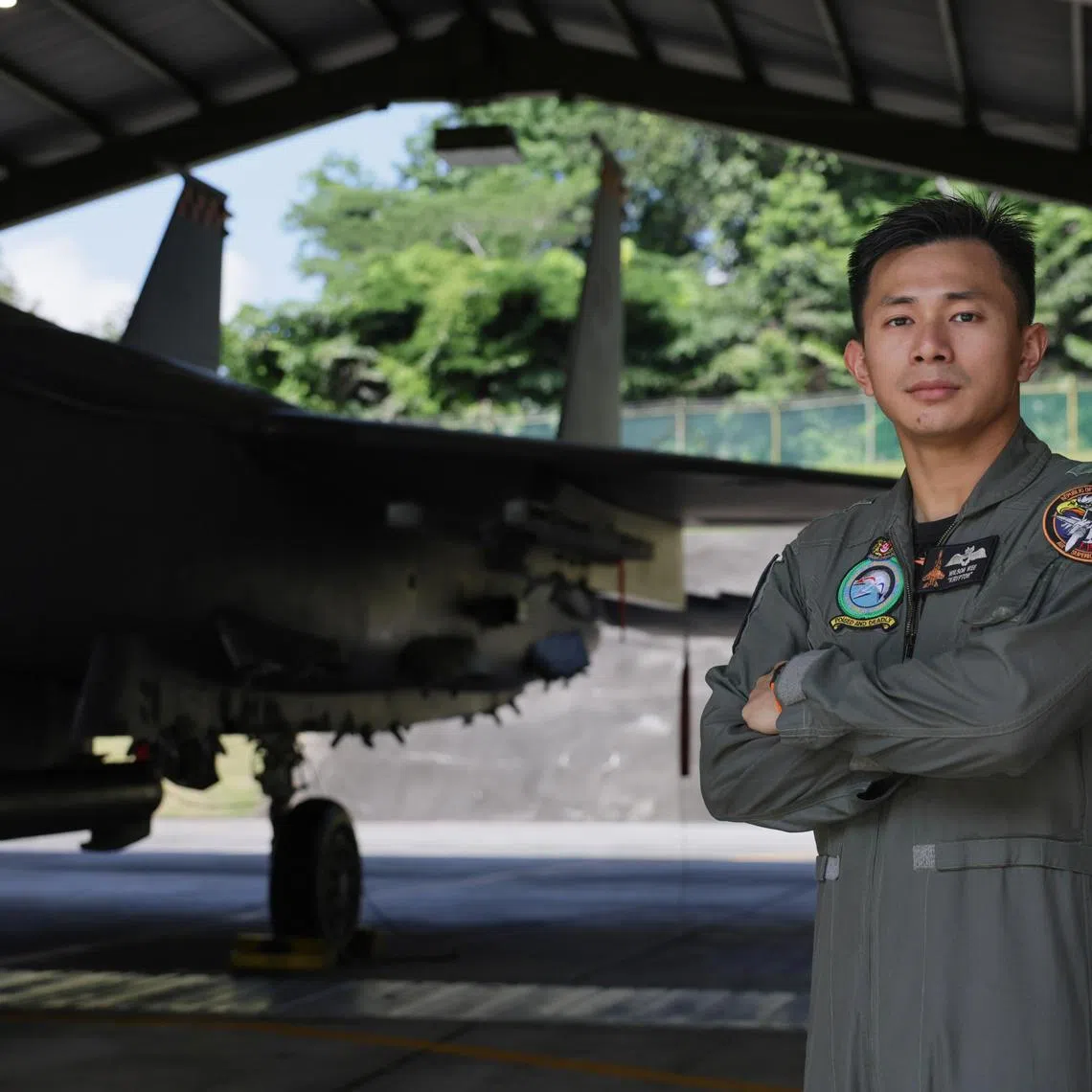 LTC Wee Ye Sheng Wilson Commanding Officer of 142 Squadron,  at Paya Lebar Air Base, on June 25, 2024. 