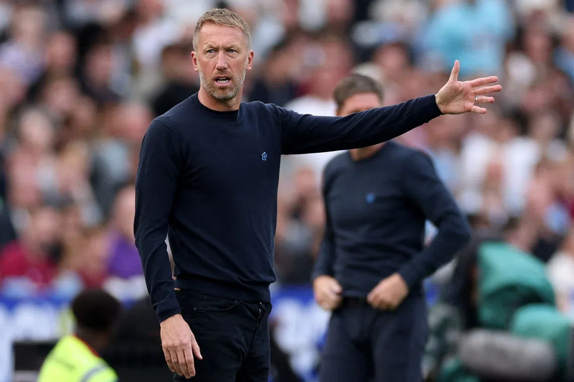 FILE PHOTO: Soccer Football - Premier League - West Ham United v Crystal Palace - London Stadium, London, Britain - September 20, 2025 West Ham United manager Graham Potter reacts Action Images via Reuters/John Sibley/File Photo