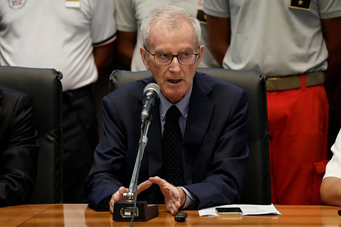 Chief of the public prosecutor's office of Termini Imerese, Ambrogio Cartosio holds a press conference to share details about the investigation regarding the luxury yacht that sank during a violent storm, at the court in Termini Imerese, near Palermo, Italy August 24, 2024. REUTERS/Louiza Vradi