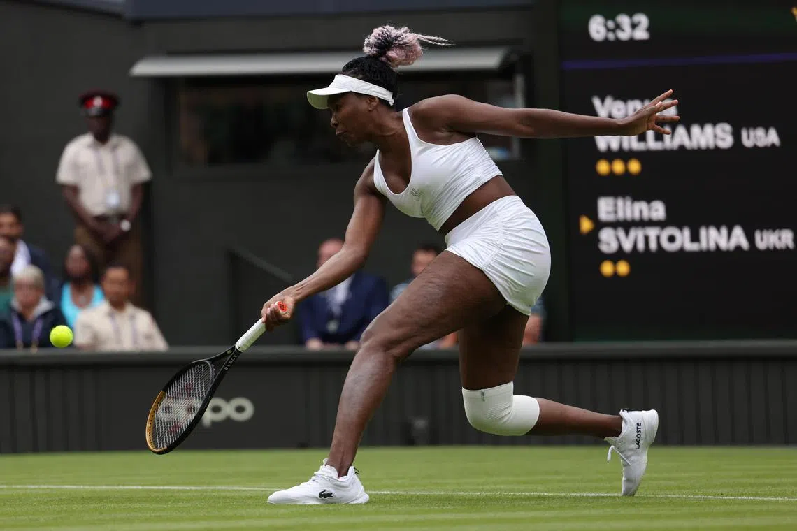 Venus Williams of the United States playing Elina Svitolina of Ukraine in their 1st round match at Wimbledon.