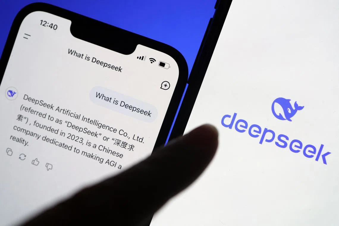 The logo of DeepSeek is displayed alongside its AI assistant app on a mobile phone, in this illustration picture taken January 28, 2025. REUTERS/Florence Lo/Illustration