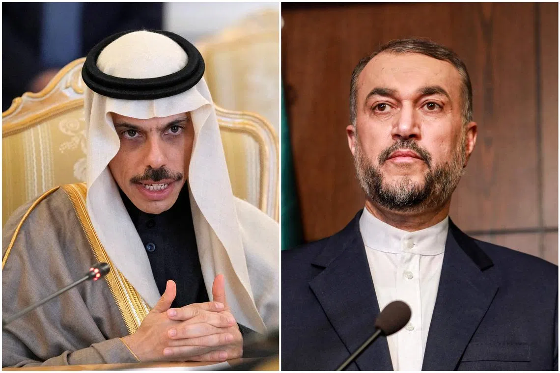 Saudi Prince Faisal bin Farhan (left) and his Iranian counterpart, Hossein Amir-Abdollahian, held their second phone call in less than a week.