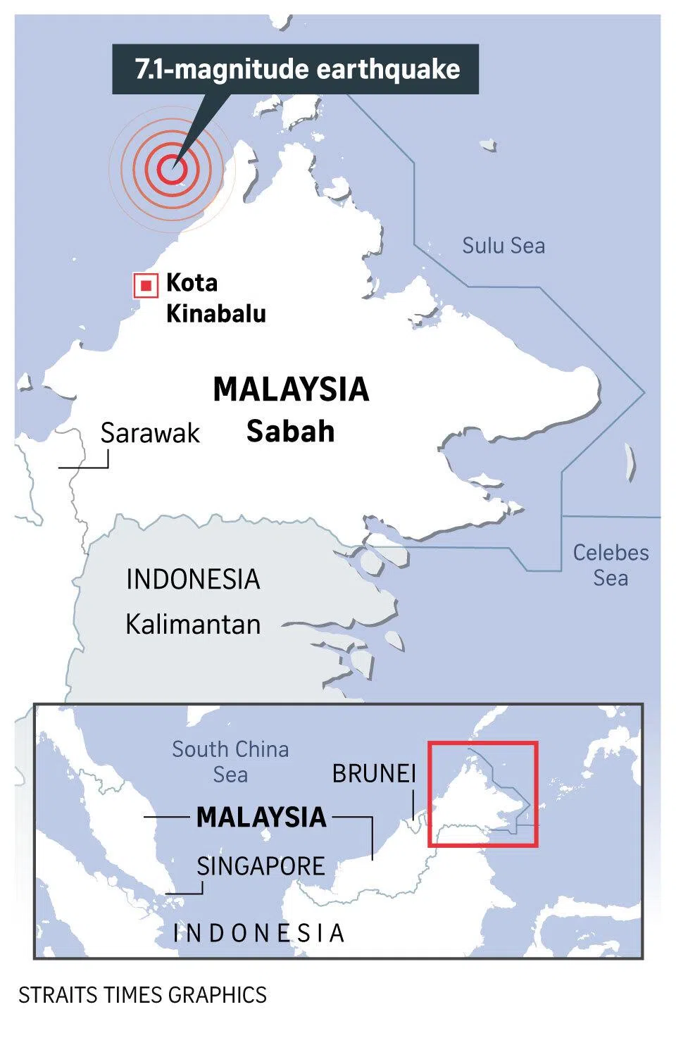 Map of 7.1-magnitude quake that struck early on Feb 23 off Malaysia’s Sabah state.