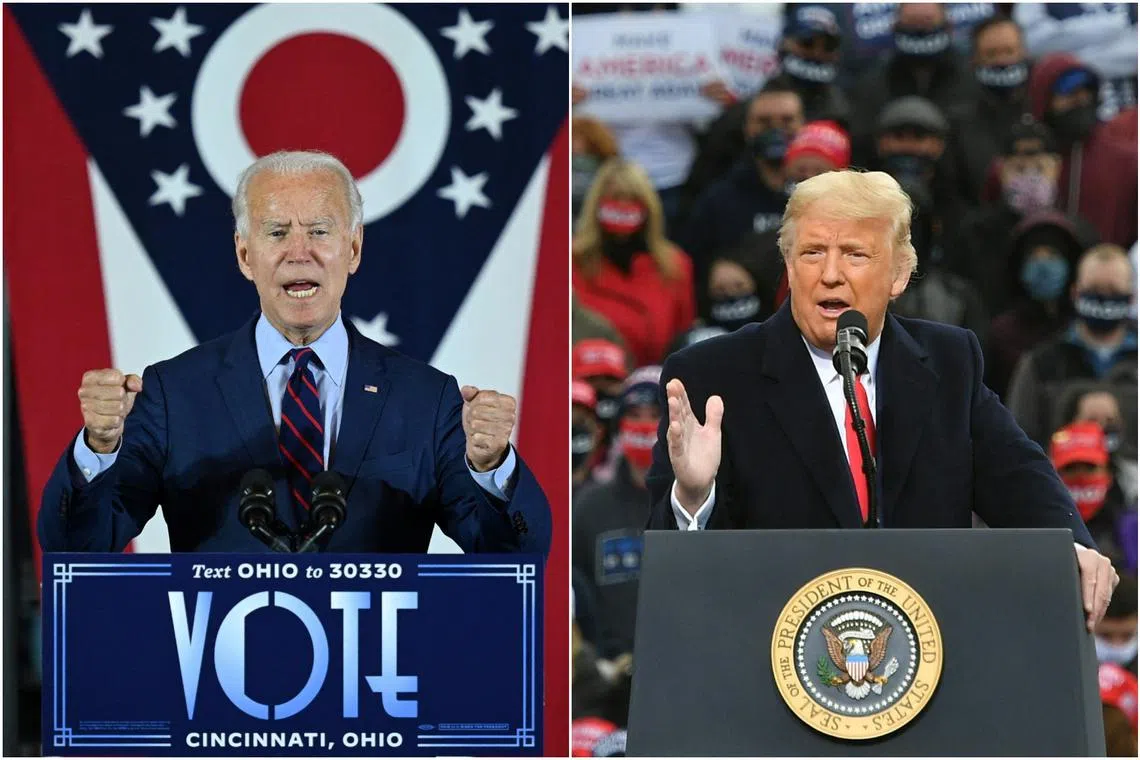 A repeat battle between the ageing Joe Biden (left) and Donald Trump would test America’s tolerance, says the writer. 