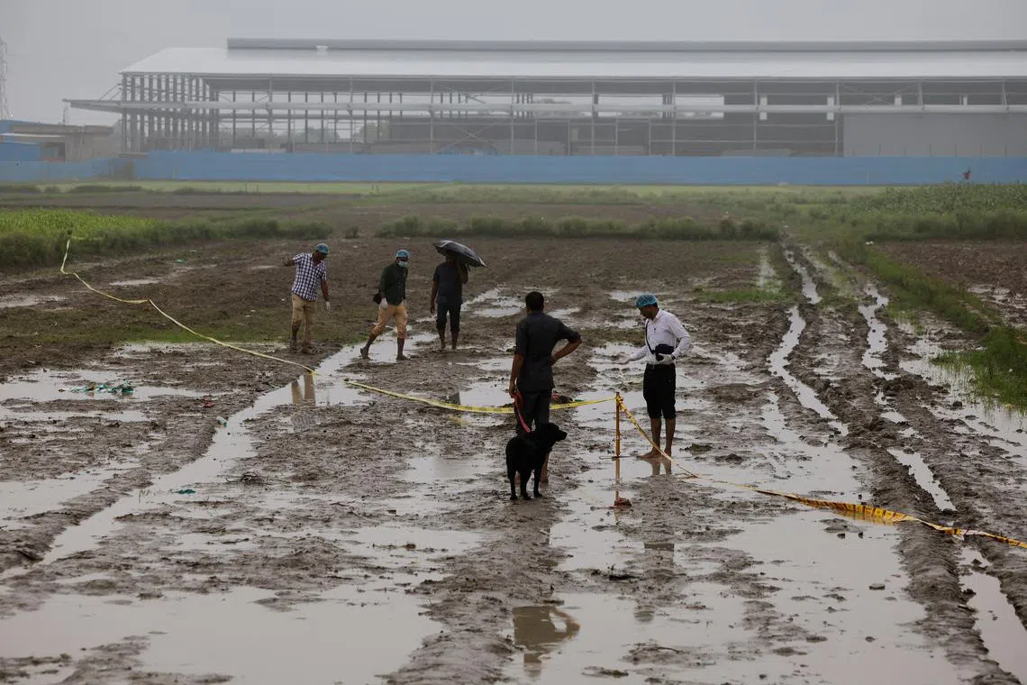 Forensic team members work at the site where believers had gathered for a Hindu religious congregation, following which a stampede occurred, in Hathras district of the northern state of Uttar Pradesh, India, July 3, 2024. REUTERS/Anushree Fadnavis