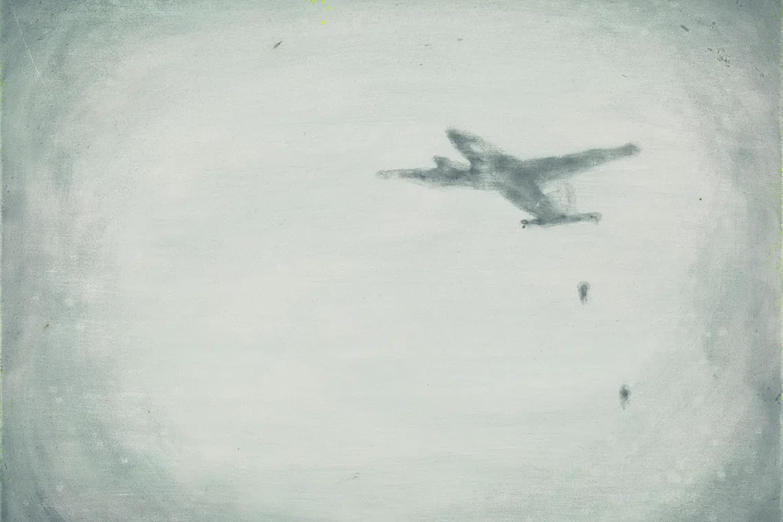 Despite what looks deliberately low resolution, the work’s grainy quality ironically challenges the viewer to look closely at family histories that do not easily meet the eye.