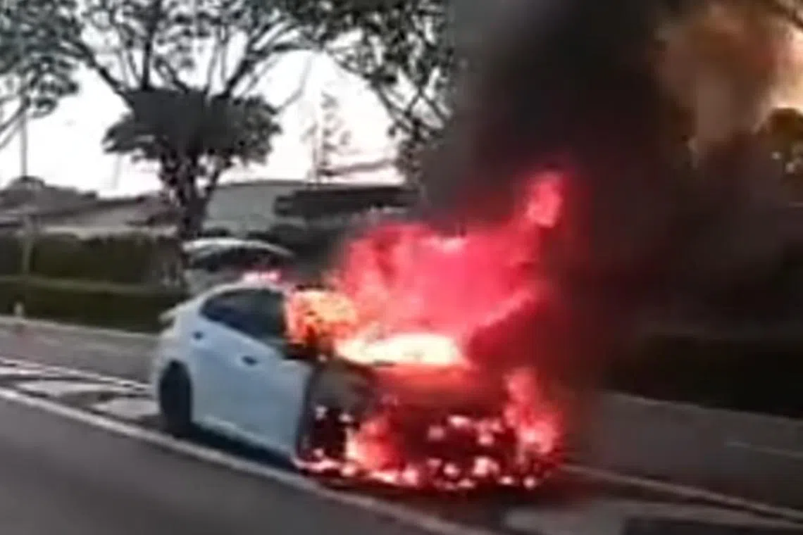 The SCDF said that the fire involved the engine compartment of the car, and was extinguished by a water jet.