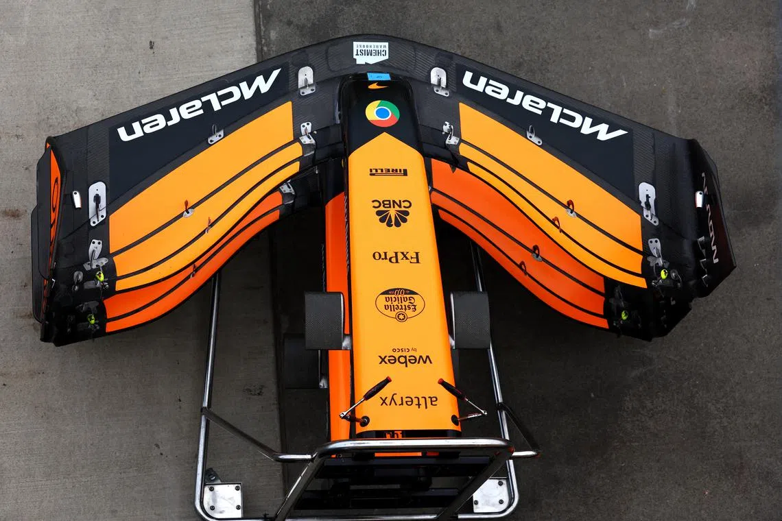 FILE PHOTO: Formula One F1 - Australian Grand Prix - Melbourne Grand Prix Circuit, Melbourne, Australia - March 23, 2024 General view of McLaren garage before practice REUTERS/Mark Peterson/ File Photo
