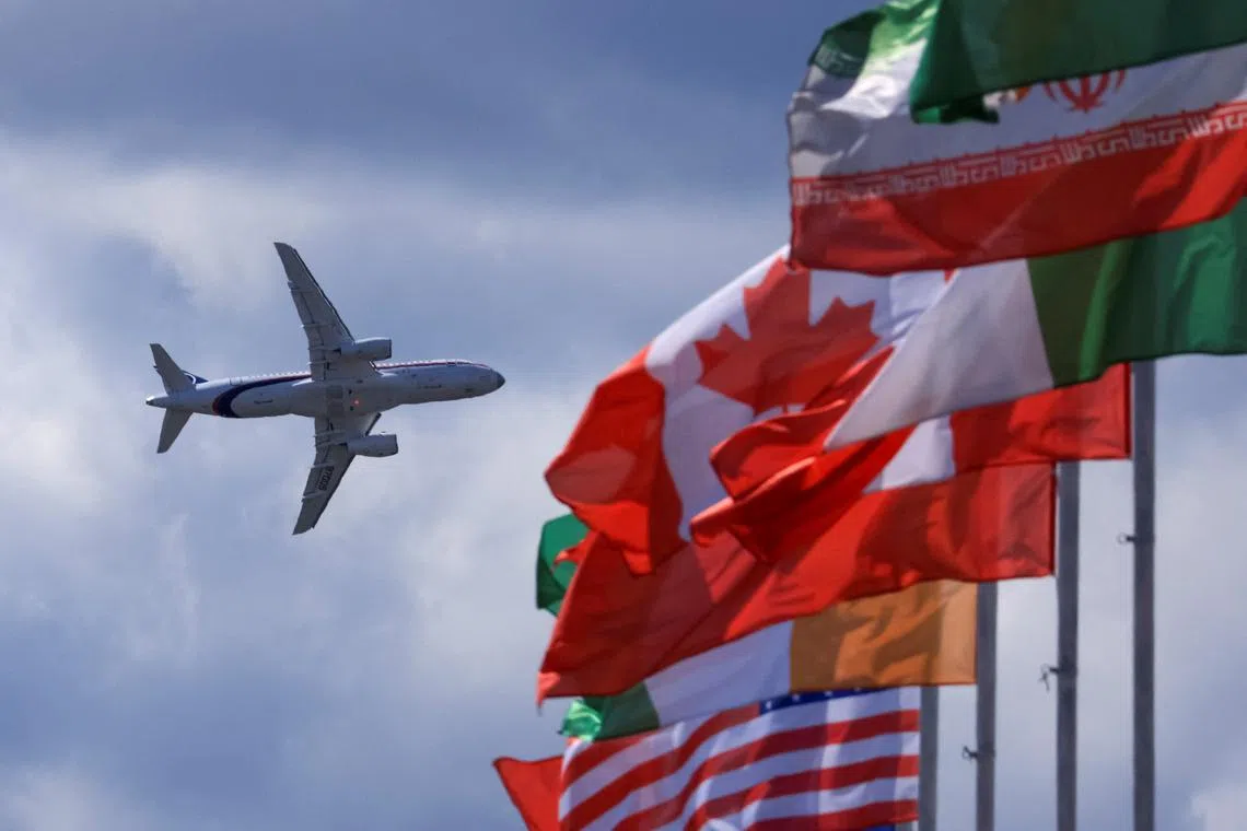 FILE PHOTO: Sukhoi Superjet 100 performs during the MAKS 2021 air show in Zhukovsky, outside Moscow, Russia, July 24, 2021.  REUTERS/Tatyana Makeyeva/File Photo