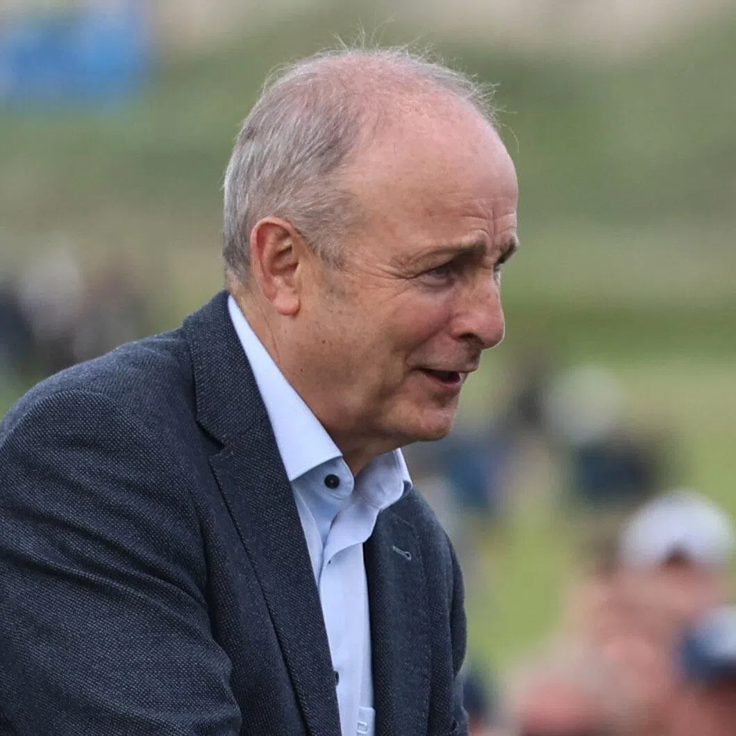 US President Donald Trump and Irish Prime Minister Micheal Martin (left) attending the trophy presentation of the Irish Open at the Trump International Golf Links and Hotel on Sept 13.