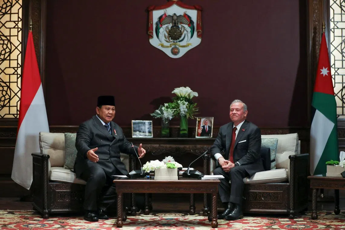 Indonesian President Prabowo Subianto (left) meeting Jordan's King Abdullah II in Amman on Feb 25.
