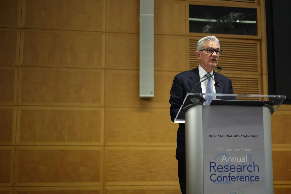 WASHINGTON, DC - NOVEMBER 09: U.S. Federal Reserve Board Chairman Jerome Powell speaks during a panel discussion on “Monetary Policy Challenges in a Global Economy” at the 24th Jacques Polak Annual Research Conference on November 8, 2023 at the IMF headquarters in Washington, DC. The IMP hosted the conference to discuss “Global Interdependence.”   Alex Wong/Getty Images/AFP (Photo by ALEX WONG / GETTY IMAGES NORTH AMERICA / Getty Images via AFP)
