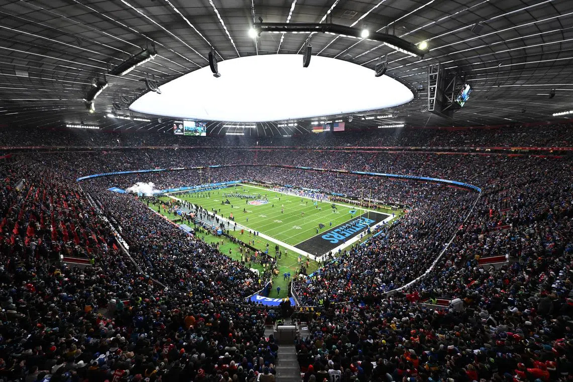 American Football - NFL - Carolina Panthers v New York Giants - Allianz Arena, Munich, Germany - November 10, 2024 General view inside the stadium before the match REUTERS/Angelika Warmuth