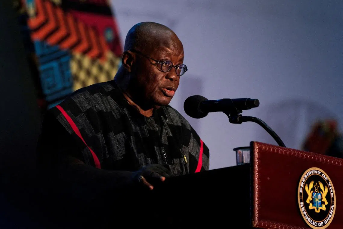 FILE PHOTO: Ghana's president, Nana Akufo-Addo, delivers a speech in Accra, Ghana. November 14, 2023. REUTERS/Francis Kokoroko/File Photo
